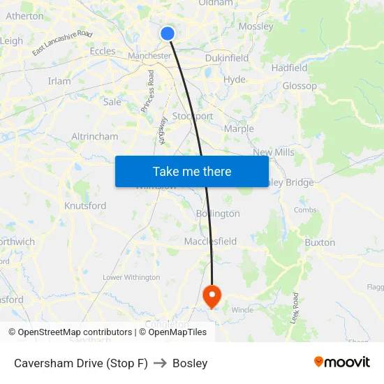 Asda to Bosley map