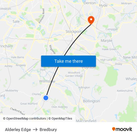 Alderley Edge to Bredbury map