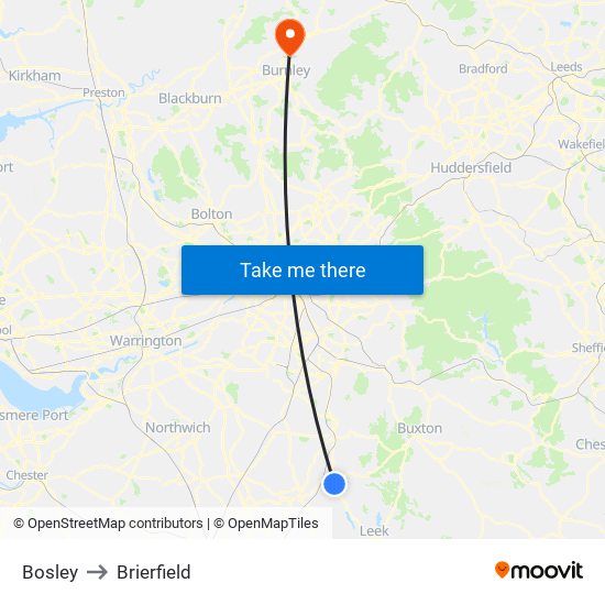 Bosley to Brierfield map