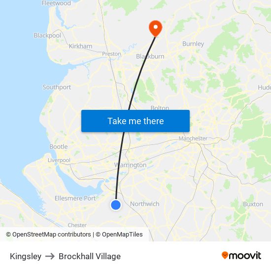 Kingsley to Brockhall Village map