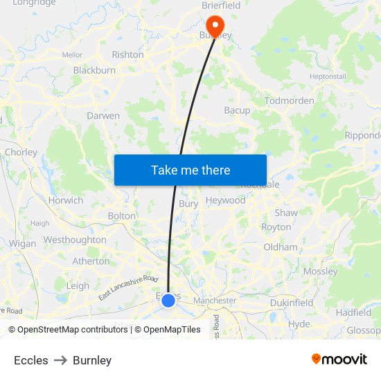 Eccles to Burnley map