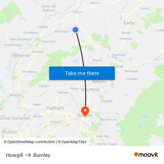 Howgill to Burnley map