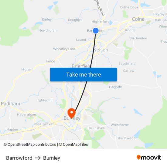 Barrowford to Burnley map