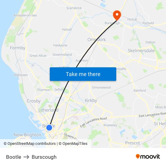 Bootle to Burscough map