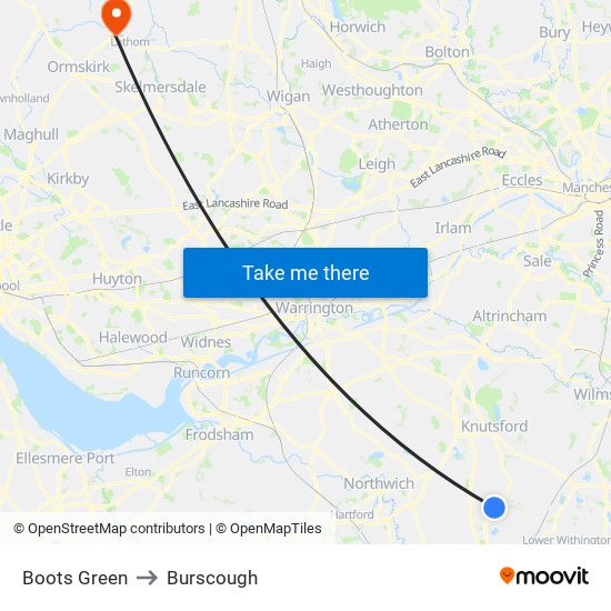 Boots Green to Burscough map