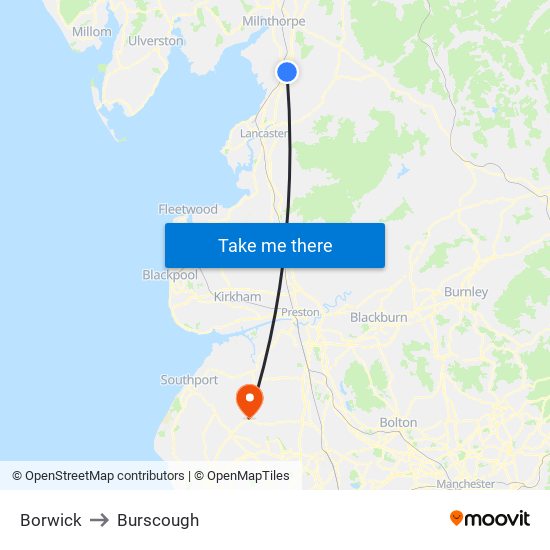 Borwick to Burscough map