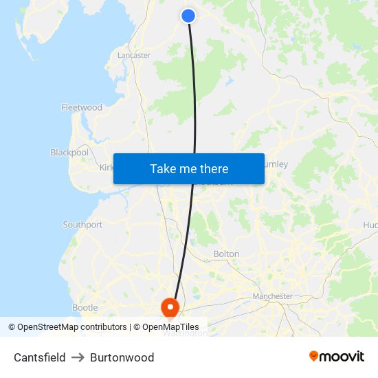 Cantsfield to Burtonwood map