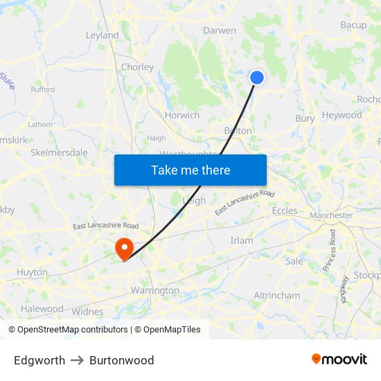 Edgworth to Burtonwood map