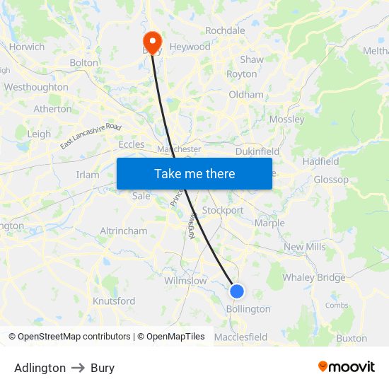 Adlington to Bury map