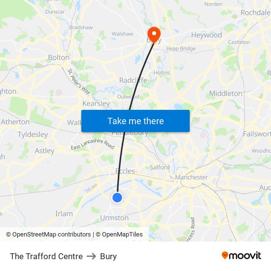 The Trafford Centre to Bury map