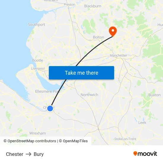Chester to Bury map