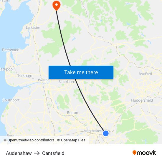 Audenshaw to Cantsfield map