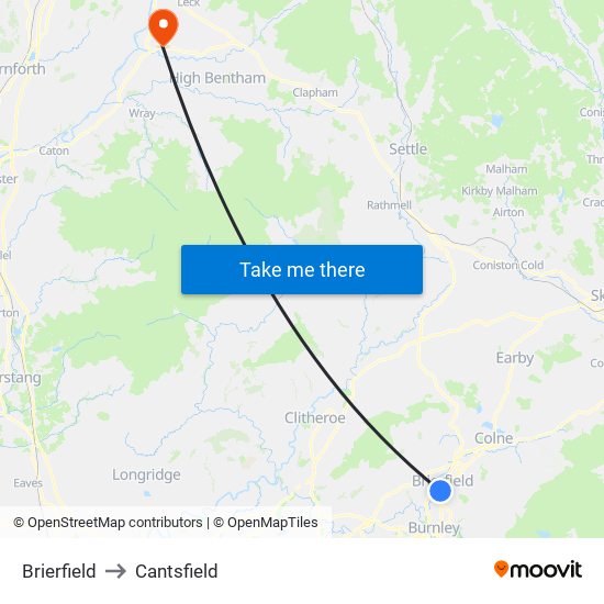 Brierfield to Cantsfield map