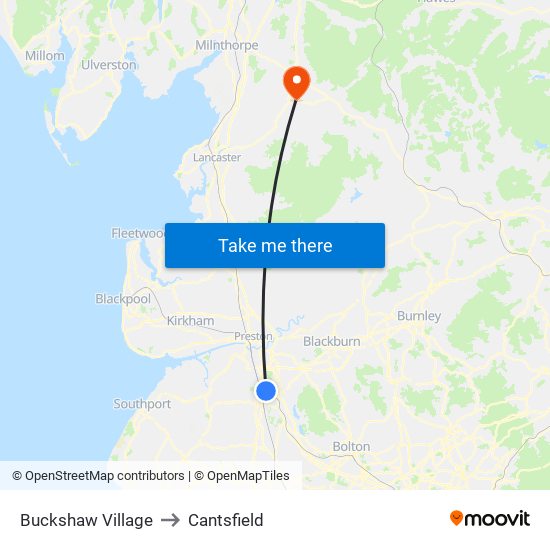 Buckshaw Village to Cantsfield map