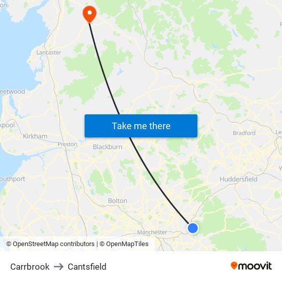 Carrbrook to Cantsfield map