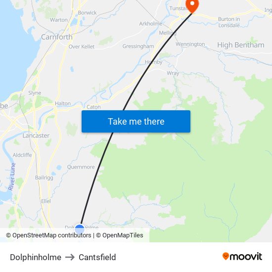 Dolphinholme to Cantsfield map