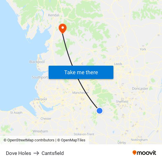 Dove Holes to Cantsfield map