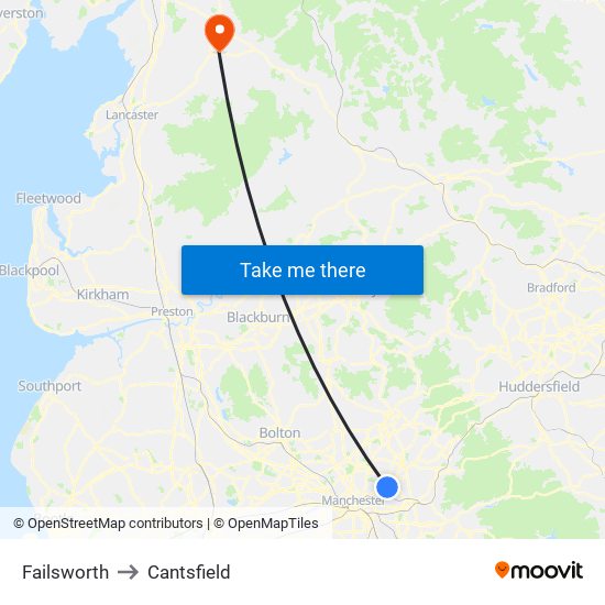 Failsworth to Cantsfield map