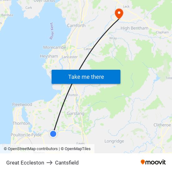 Great Eccleston to Cantsfield map