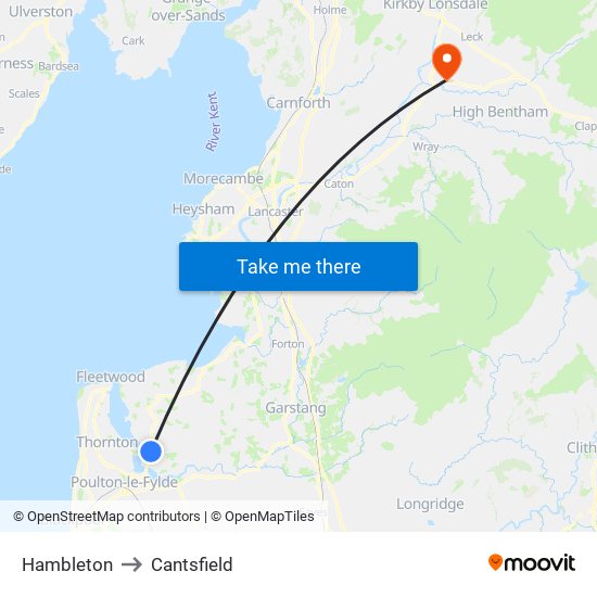 Hambleton to Cantsfield map