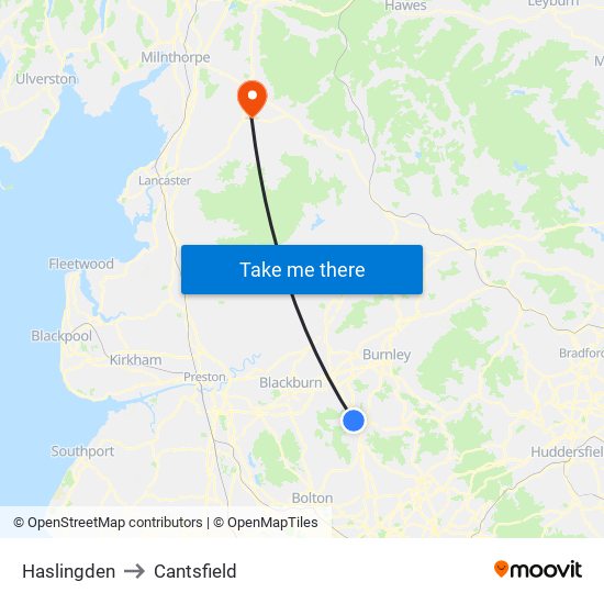 Haslingden to Cantsfield map