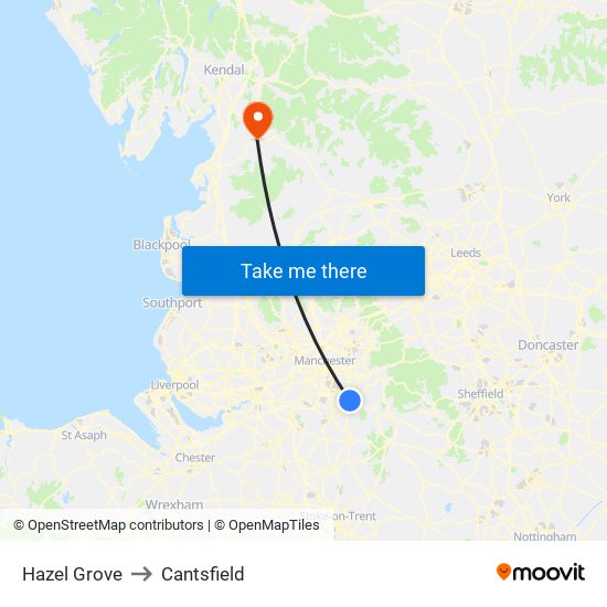 Hazel Grove to Cantsfield map