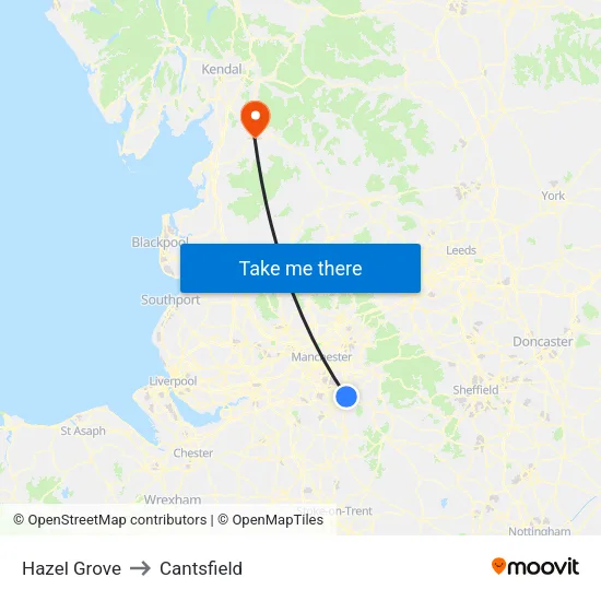 Hazel Grove to Cantsfield map