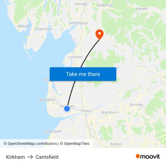 Kirkham to Cantsfield map