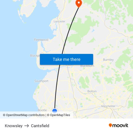 Knowsley to Cantsfield map