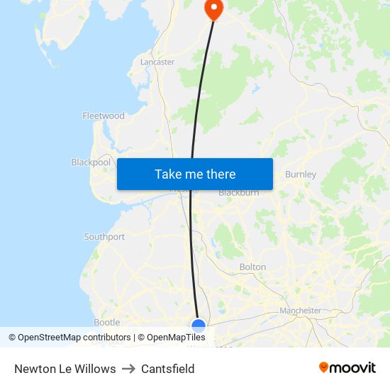 Newton Le Willows to Cantsfield map