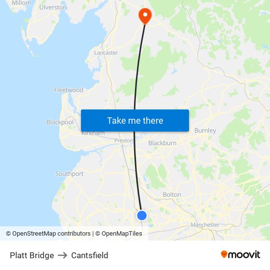 Platt Bridge to Cantsfield map