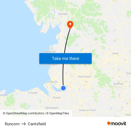 Runcorn to Cantsfield map