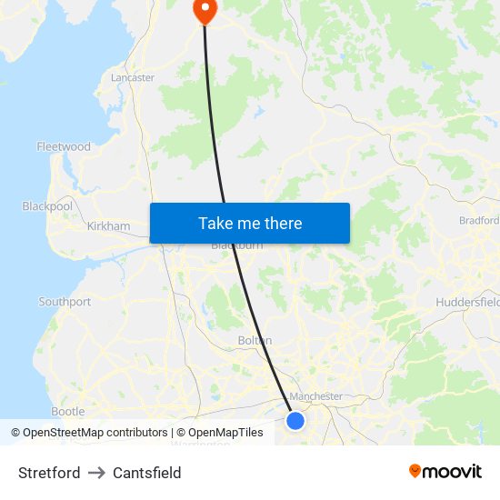 Stretford to Cantsfield map