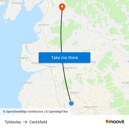 Tyldesley to Cantsfield map