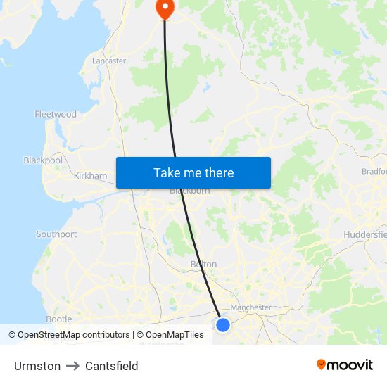 Urmston to Cantsfield map