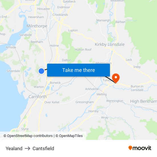 Yealand to Cantsfield map