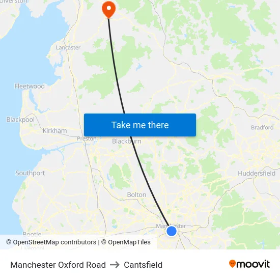 Manchester Oxford Road to Cantsfield map