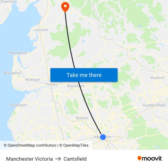 Manchester Victoria to Cantsfield map