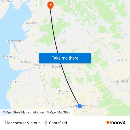 Manchester Victoria to Cantsfield map