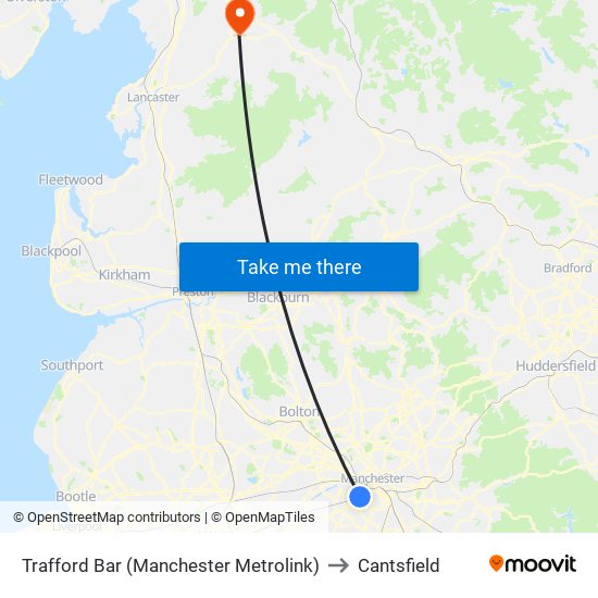 Trafford Bar (Manchester Metrolink) to Cantsfield map