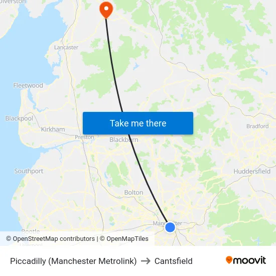 Piccadilly (Manchester Metrolink) to Cantsfield map