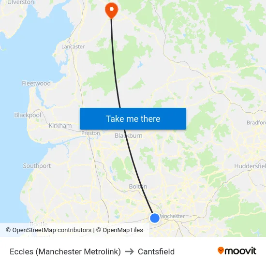 Eccles (Manchester Metrolink) to Cantsfield map