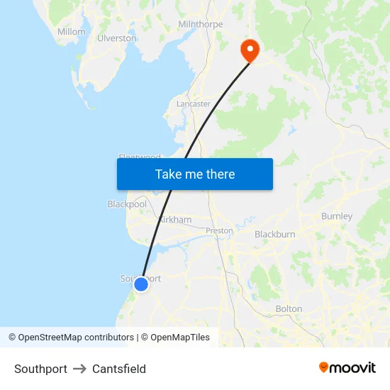 Southport to Cantsfield map