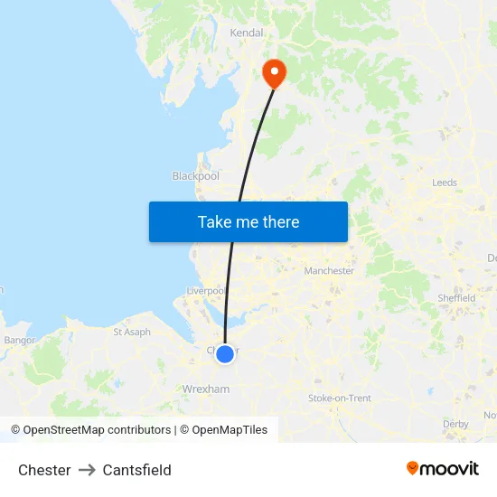 Chester to Cantsfield map