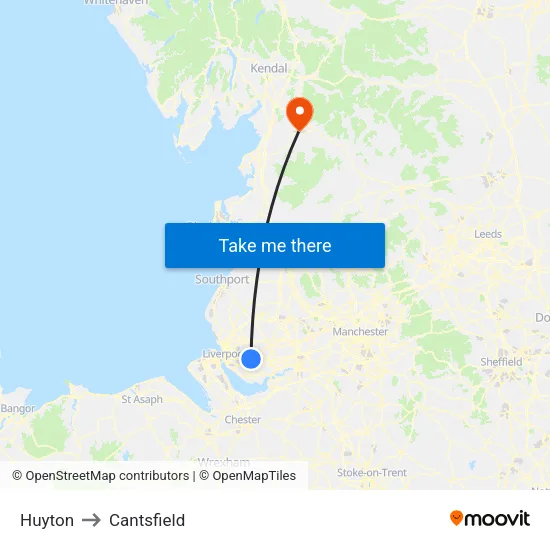 Huyton to Cantsfield map
