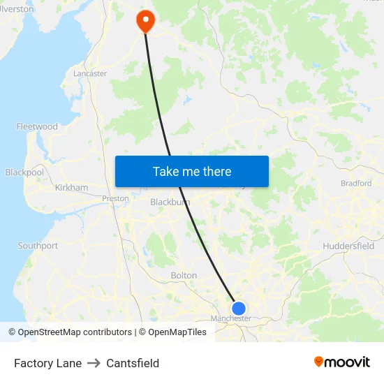 Factory Lane to Cantsfield map