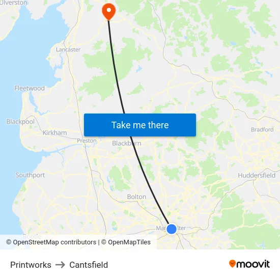 Printworks to Cantsfield map