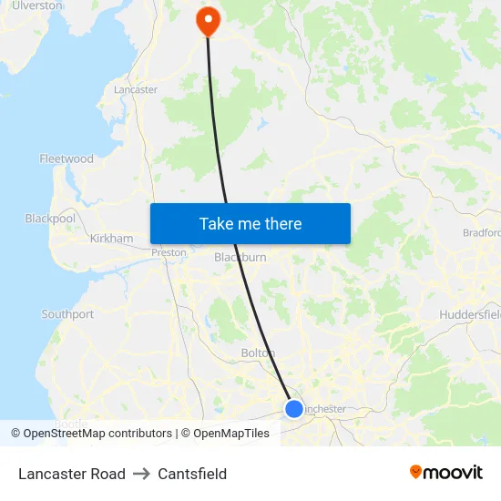 Lancaster Road to Cantsfield map