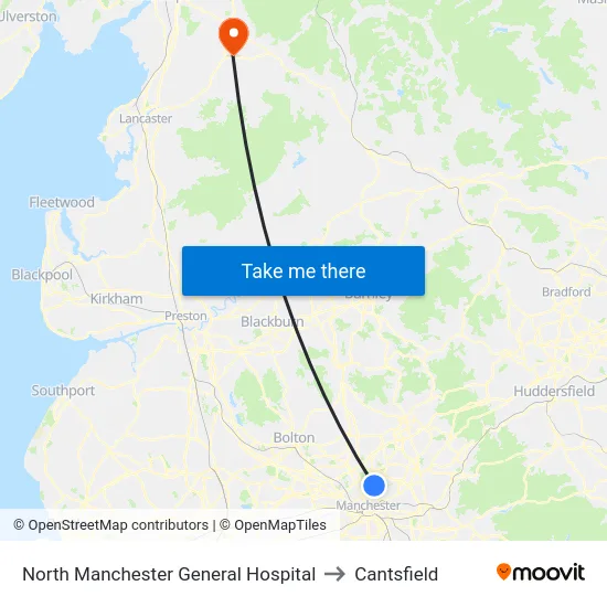 North Manchester General Hospital to Cantsfield map
