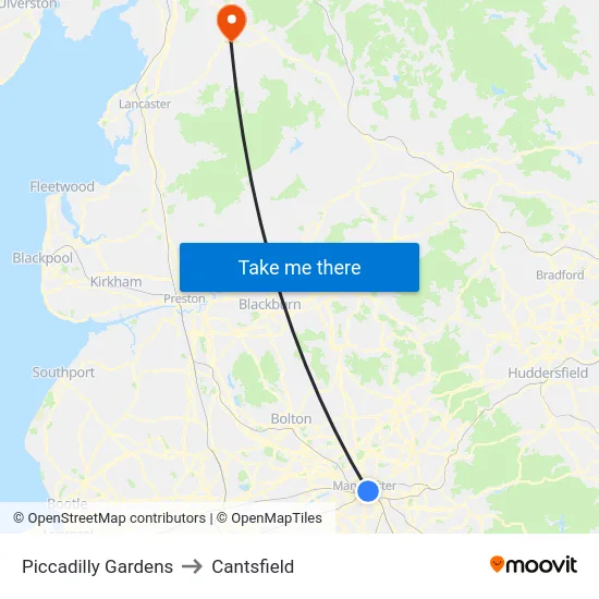 Piccadilly Gardens to Cantsfield map